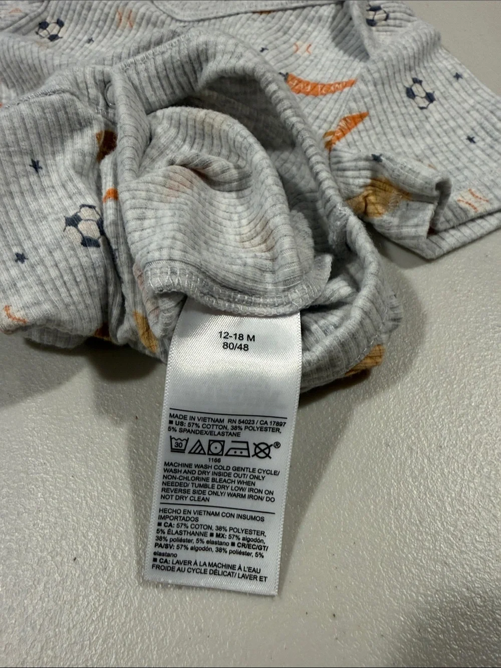Kids One-Piece Bodysuit in Gray with Sports Print